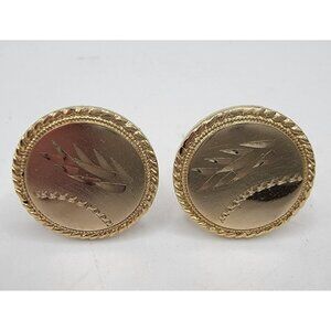 Vintage Men Gold‎ Tone Textured Round Cuff Links Cufflinks Classic Look